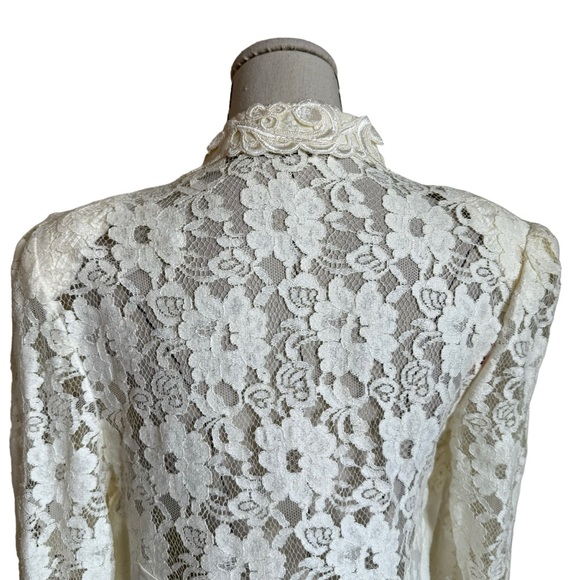 Jessica McClintock Bridal Ivory Vintage 80s Lace Pearl Jacket Top Victorian - Picture 6 of 11